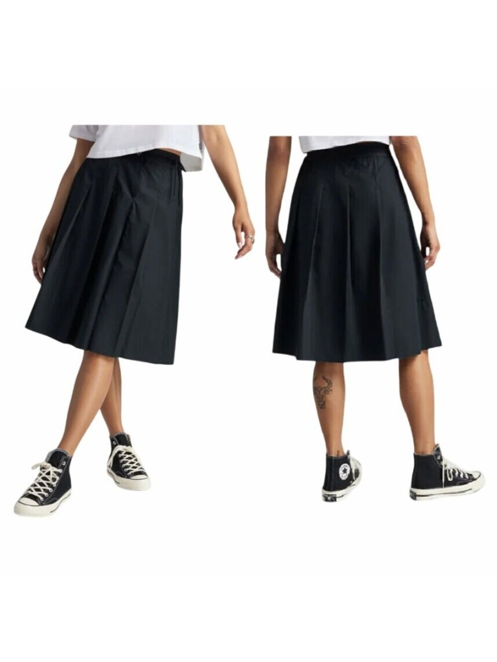 ❤️CONVERSE Pleated Crossover Midi Skirt Adjustable Waistband XS Black 10028450